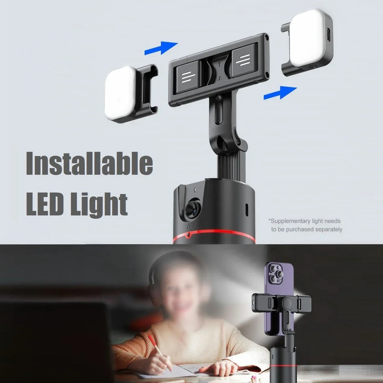 Porte-Téléphone Intelligent avec Suivi du Visage, Stabilisateur de Cardan avec Selfie Stick Tripod